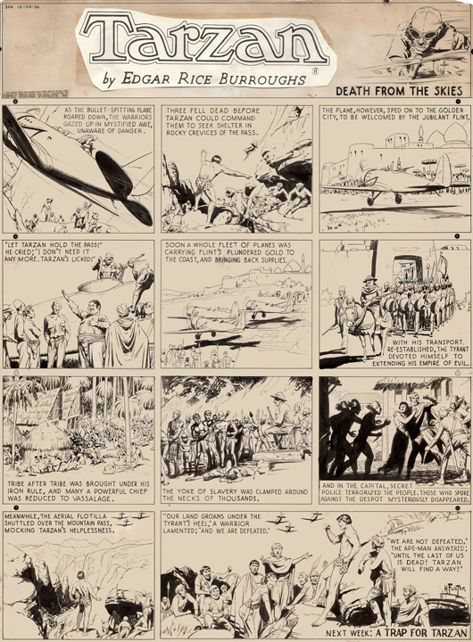 Lot 360, Hal Foster, 'Tarzan, Death from the Skies,' 1936, €18,000-22,000 ($24,873-33,164). Courtesy Urania.